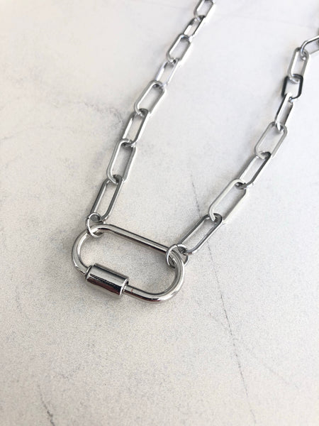 CARABINER - DEMI LOCK PAPERCLIP  NECKLACE - STAINLESS STEEL