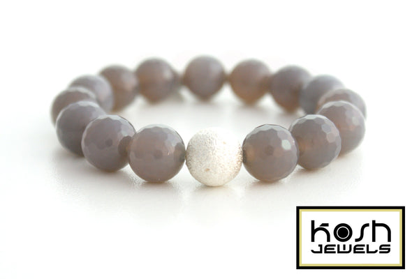 STARDUST SERIES SIGNATURE BEADED BRACELET - GRAY CHALCEDONY