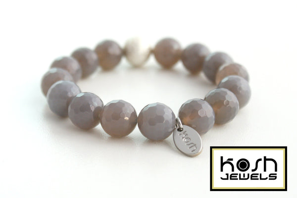 STARDUST SERIES SIGNATURE BEADED BRACELET - GRAY CHALCEDONY