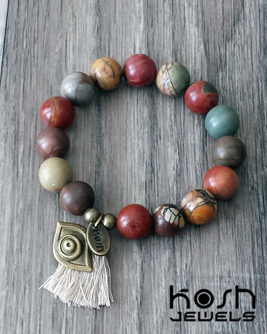 CHARM SERIES - 12mm PICASSO JASPER & EVIL EYE