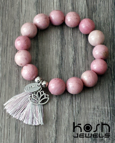 CHARM SERIES - 12mm RHODONITE & LOTUS