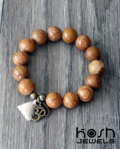 CHARM SERIES - 12mm WOOD GRAIN AGATE & OM