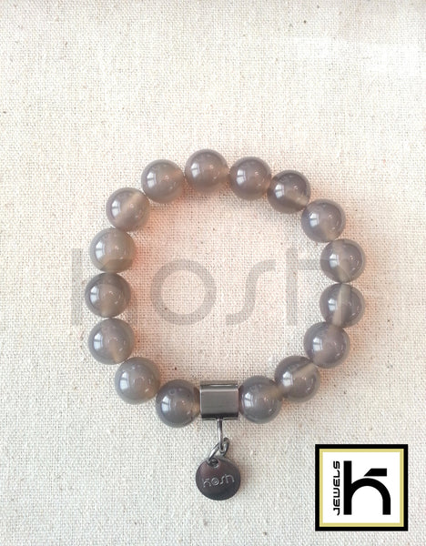 GRAY AGATE BEADED BRACELET 12MM