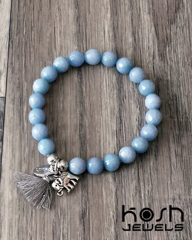 CHARM SERIES - 8mm BLUE QUARTZ & ELEPHANT