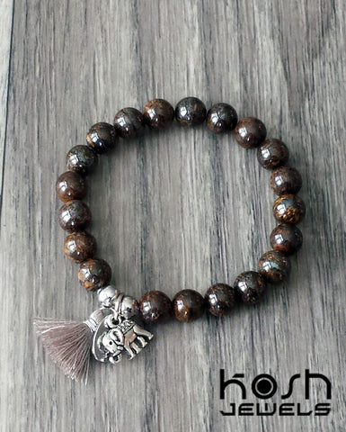 CHARM SERIES - 8mm BRONZITE & ELEPHANT