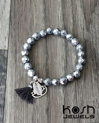 CHARM SERIES - 8mm SILVER HEMATITE & LOTUS