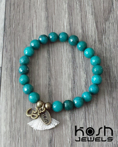 CHARM SERIES - 8mm TEAL BLUE QUARTZ & OM