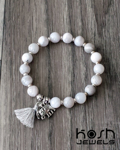 CHARM SERIES - 8mm WHITE AGATE& ELEPHANT