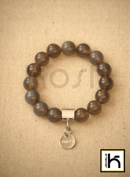 GRAY AGATE BEADED BRACELET 12MM