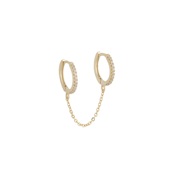CHAIN DROP EARRING DOUBLE PAVÉ HUGGIE