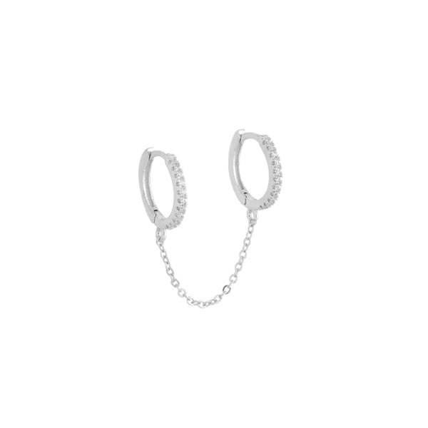 CHAIN DROP EARRING DOUBLE PAVÉ HUGGIE