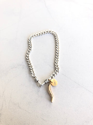 ITALIAN HORN CURB CHAIN BRACELET - THAI SILVER