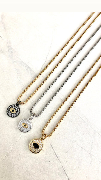 PAVÉ MINI PENDANT NECKLACE - EVIL EYE