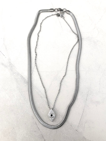 HERRINGBONE SNAKE CHAIN and EVIL EYE NECKLACE SET