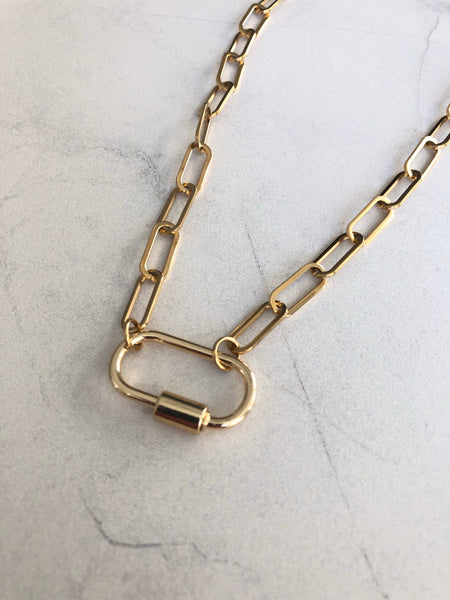 CARABINER - DEMI LOCK PAPERCLIP  NECKLACE - STAINLESS STEEL
