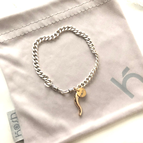 ITALIAN HORN CURB CHAIN BRACELET - THAI SILVER