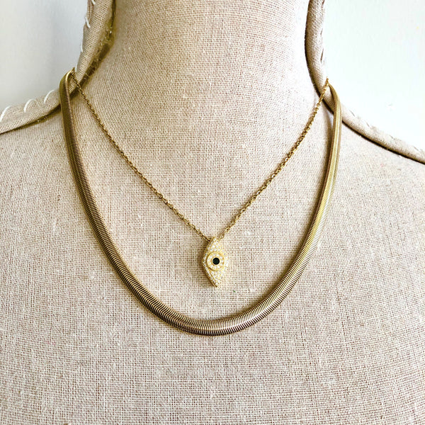 HERRINGBONE SNAKE CHAIN and EVIL EYE NECKLACE SET