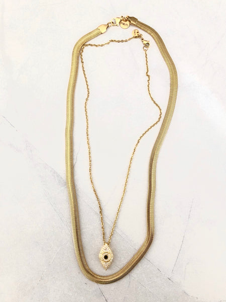 HERRINGBONE SNAKE CHAIN and EVIL EYE NECKLACE SET