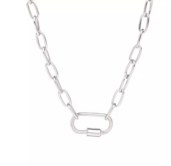 CARABINER - DEMI LOCK PAPERCLIP  NECKLACE - STAINLESS STEEL