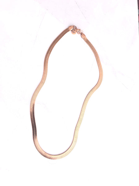 THE CLEO HERRINGBONE SNAKE CHAIN NECKLACE - ROSE GOLD