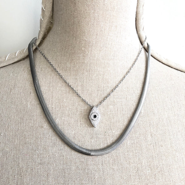 HERRINGBONE SNAKE CHAIN and EVIL EYE NECKLACE SET