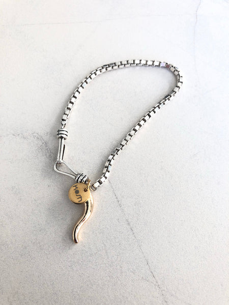ITALIAN HORN BOX CHAIN BRACELET - THAI SILVER