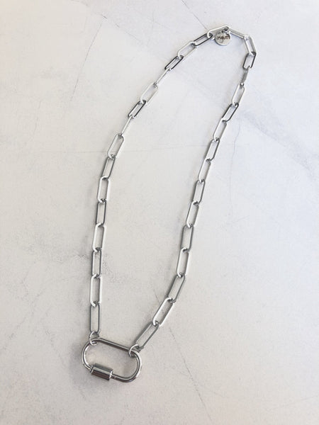 CARABINER - DEMI LOCK PAPERCLIP  NECKLACE - STAINLESS STEEL