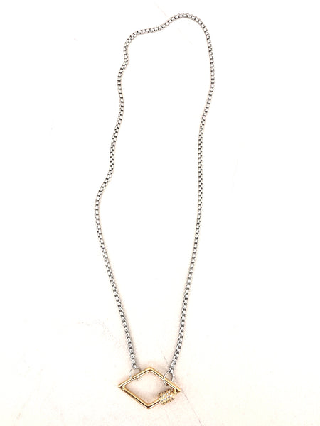 CARABINER RHOMBUS LOCK PAVÉ NECKLACE