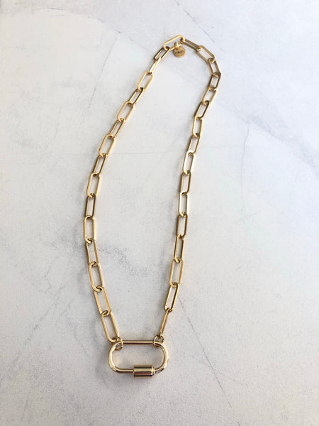 CARABINER - DEMI LOCK PAPERCLIP  NECKLACE - STAINLESS STEEL